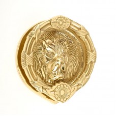 Round Lion Head Door Knocker 6" in Polished Gold