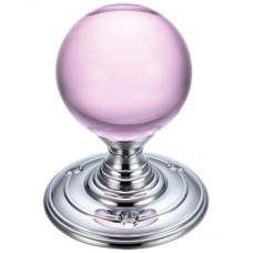 Glass Ball Mortice Door Knob Pink Plain 70mm Rose CP