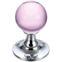 Glass Ball Mortice Door Knob Pink Plain 60mm Rose CP