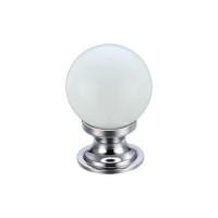 Glass Ball Cabinet Door Knob Plain 25mm CP White