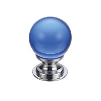 Glass Ball Cabinet Door Knob Plain 30mm CP Blue