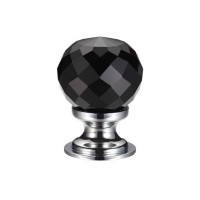 Glass Ball Cabinet Door Knob Facetted 30mm CP Black