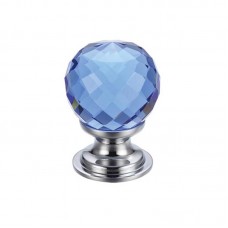 Fulton & Bray - Glass Ball Cabinet Door Knob Facetted 30mm CP Blue - FCH03BCPB