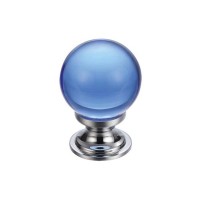 Glass Ball Cabinet Door Knob Plain 25mm CP Blue