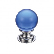 Fulton & Bray - Glass Ball Cabinet Door Knob Plain 30mm CP Blue - FCH02BCPB