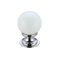 Glass Ball Cabinet Door Knob Plain 30mm CP White