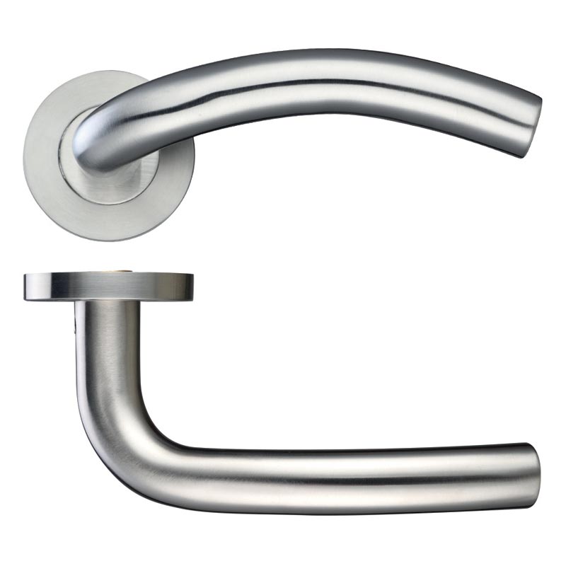Arched Door Handle Push on Rose 19mm Dia. Satin Stainless